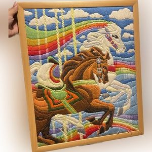 Vintage rainbow horse crewel